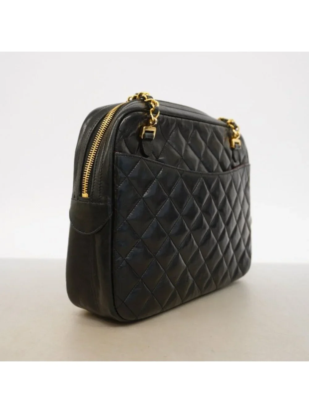 Chanel Shoulder Bag Quilted Lambskin Black Gold